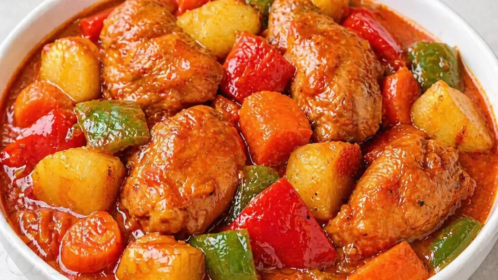 Chicken caldereta ulam Filipino style